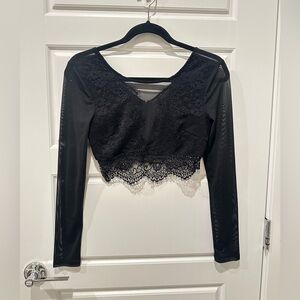 Lush Black Lace Mesh Long Sleeve Crop Top